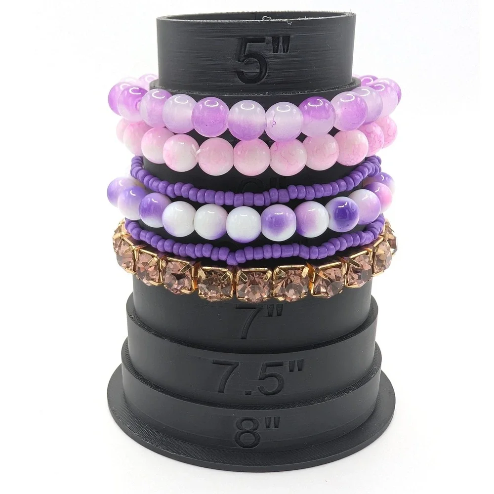 6pc Purple Beaded Stretch Bracelet Stack Gold Tone Crystal Accents Boho